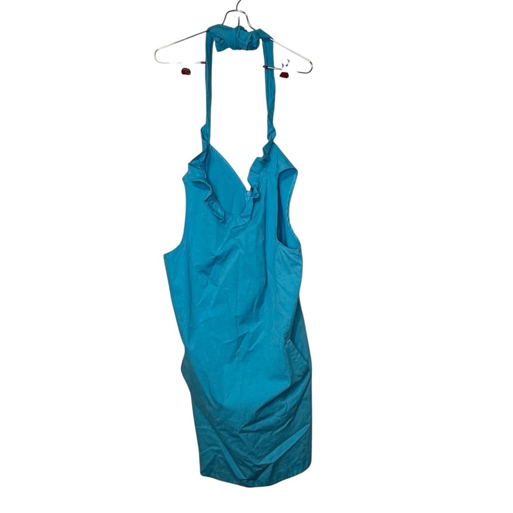 Tyler Boe Women Teal Blue Ruffled Halter Tie Neck Linen Blend Pocket Dress L